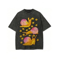 100% Washed Cotton Vintage Distressed Disco Snail Golden Star Graphic T Shirt Co picture