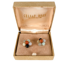 Vintage Granat Bros Multi-Color Jadeite Flower Cluster Earrings Presentation Box picture