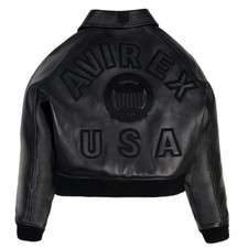 Women's Avirex Black Real Bomber American Flight Jacket Leather Jacket Ladies picture