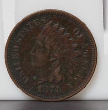 1874 Indian Head Cent Penny IHC 1c BETTER DATE Choice Original VF+ Full LIBERTY picture