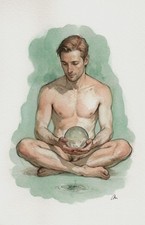 Original Watercolor Painting Male Figure Portrait Book Page  (5.5 × 8.5 inches) picture