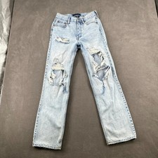 Aeropostale 90s Baggy Jeans Womens 4 Blue Denim Light Wash Mid Rise Distressed picture