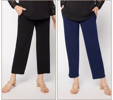 Susan Graver Essentials Regular Set of 2 Liquid Knit Ankle Pants Navy/Black M Ne picture