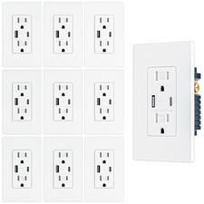 10 Pack - 4.8A/24W USB Outlet, Wall Outlet with Type C & Type a Ports, 15 Amp R picture