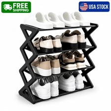 4 Tier Shoe Rack, Narrow Stackable Shoe Storage Organizer Shelf picture