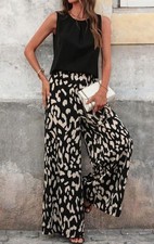 Sincerely Jules Women's Wide Leg Elastic Waist Satin Pants in Black Gold XLarge picture