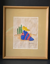 Diego Rivera Drawing on Paper (Handmade) Signed and Stamped Mixed Media Framed picture