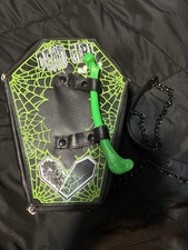 Kreepsville 666 Coffin Ouija Shoulder Bag Black/Green Spider Web Zip Chain picture