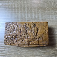 Antique 19th C Pressed Birch Bark Snuff Box Relief Hunting Scene Folk Art picture