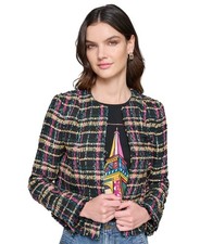 Karl Lagerfeld Paris Tweed Jacket Womens 8 French Fuschia Open Front Long Sleeve picture
