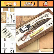 Antique Two-Color Feather Quill Dip Pen Set with Ink & Writing Paper for Calligr picture