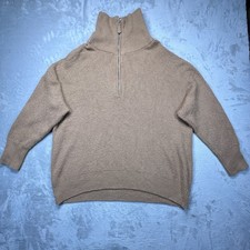 Aerie AEO Womens Large Brown Stretch Waffle Knit 1/4 Zip Mock Neck Sweater picture