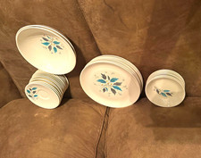 RETRO TEAL/ GREY LEAF PATTERN VINTAGE MID CENTURY picture
