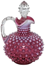 Vintage Fenton Glass Cranberry Opalescent Hobnail Cruet With Stopper picture
