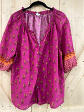 Sundance Women’s Purple Floral V-Neck Button Ruffle Woven Cotton Blouse L picture
