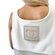 CHANEL Sport Vintage 01P Big CC Logo Tank Top #42 Gray White Nylon 106915 picture