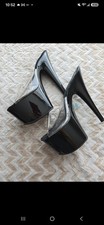 Pleaser Adore-701 Platform 7 Inch Stiletto Peep Toe Slides Black w Clear size 8 picture