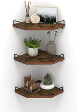 HORLIMER Floating Corner Shelf Wall Mount, 3 Pack Rustic Wood Corner Wall Shelve picture