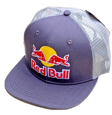 R - Slate Gray Flat Brim Trucker Cap. 3 logos. BMX Motocross. Dirt Bike. Snow. picture
