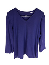 CHICO'S True Color Tees Shirt Size 3 Womens XL Blue V-Neck Cotton Minimalist Top picture
