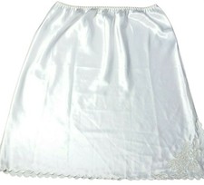 70s Entice Bill Tice Half Slip Medium White Lingerie Intimate Lace Faux Pearl  picture