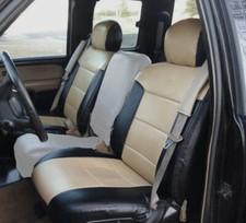 FOR 00-02 CHEVY SILVERADO S.LEATHER CUSTOM FIT 2 FRONT SEAT COVERS BLACK/BEIGE picture