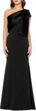 Betsy & Adam Black Bow One-Shoulder Crepe Mermaid Gown Size 14 $269 picture
