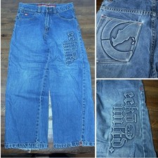 ecko unltd Baggy Denim Jeans Embossed Y2K Size 14 X 27” Wide Leg picture