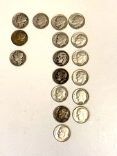 Lot of 17 Antique Silver Dimes Winged Liberty 1940's 1950's 1960's Circulated picture