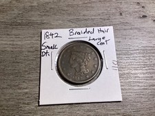 1842 Braided Hair Large Cent with Small Date Early US Copper Coin 110ik picture