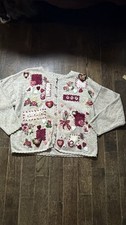 Vintage Heirloom Collectibles Patchwork Cardigan L Cottagecore Valentine Hearts  picture
