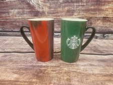 2 Starbucks Tall Coffee Mugs 16 oz Holiday Green, Red, Purple Brush Strokes 2021 picture