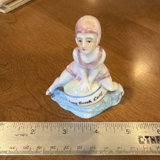 Antique Bathing Beauty Figurine Sitting on Long Beach, Calif Ball Germany 3.5