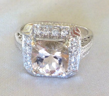 Sparkling 14k White Gold Natural Morganite Halo Ring - 4.87 gms, Sz 8, 2.30 ctw picture