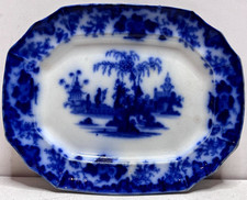 AntiqueJ & G Alcock Scinde Oriental Stone Flow Blue 13.5” Platter c1840-1850 picture