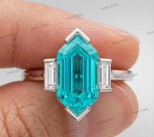 Hexagon Cut Paraiba Tourmaline Ring 925 Sterling Silver Engagement Ring. picture