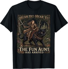 Funny Hear Ye Hear Ye The Fun Aunt Has Arrived Knight Cat T-Shirt picture