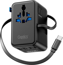 Ceptics Universal Travel Adapter, GAN 100W, 4 USB Ports & 2 Input Sockets picture