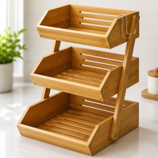 Birdock Bamboo Fruit Basket Stand Large Capacity 3/2-Tier Kitchen Organizer New picture