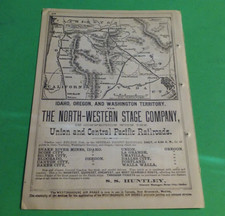 Rare 1876 THE NORTH-WESTERN STAGE Stagecoach COMPANY Railroad Print Map & Routes picture