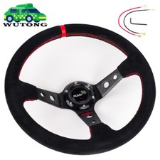 BLACK 345mm/14inch Deep Dish Suede Leather Red Ring Sport Racing Steering Wheel picture