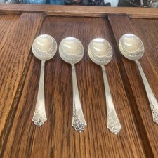 Oneida Sterling Silver Damask Rose Set 4 Cream Soup Spoons 6 1/2” picture