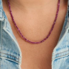 Gemstone Beaded Choker 2mm Ruby Crystal Beads Healing Reiki Women Necklace Gift picture