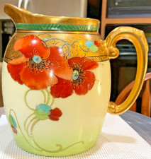 Pickard T&V Limoges Artist Fuchs 24kt Hand Painted Twin Poppies Pitcher  1908 picture