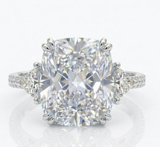 RARE Certified 8 Ct Cushion White Natural Diamond Ring VVS1 White Gold Finish picture