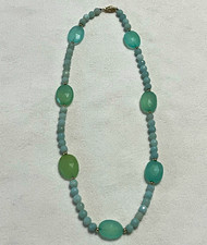 Vintage 14K Gold Blue Green Beaded Gemstone Necklace – 22” Statement Jewelry picture