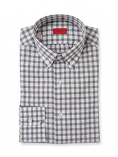 Isaia Gingham Black White Dress Shirt Extrafine Cotton Regular Fit 15 1/2 M 39 picture