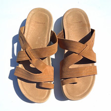 Merrell Women’s Brown Strappy Slip-On Sandals Solid Logo Accents picture