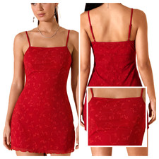 Y2k Babydoll Dress Red Mesh dainty glitter floral Vampy Sirencore Whimsigoth vtg picture