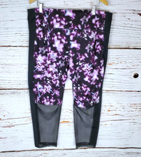 NWOT Ideology Crop Leggings Women's Size XXL Plum Purple Abstract Print Mesh Hem picture